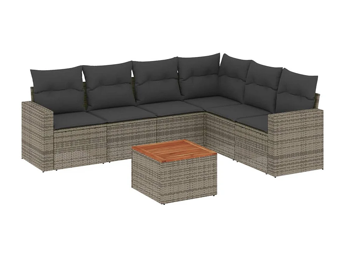 7-tlg. Garten-Sofagarnitur,Gartenmöbel-Set mit Kissen Grau Poly Rattan -gkd657862