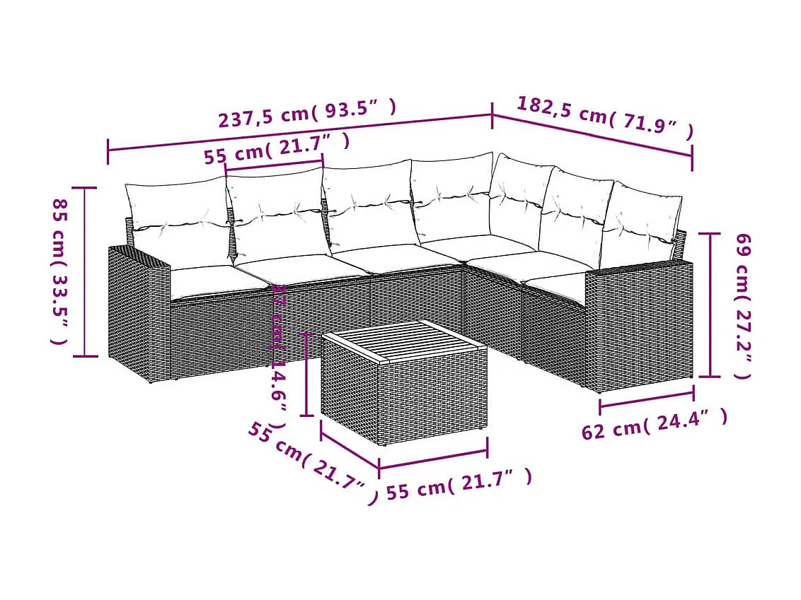 7-tlg. Garten-Sofagarnitur,Gartenmöbel-Set mit Kissen Grau Poly Rattan -gkd657862