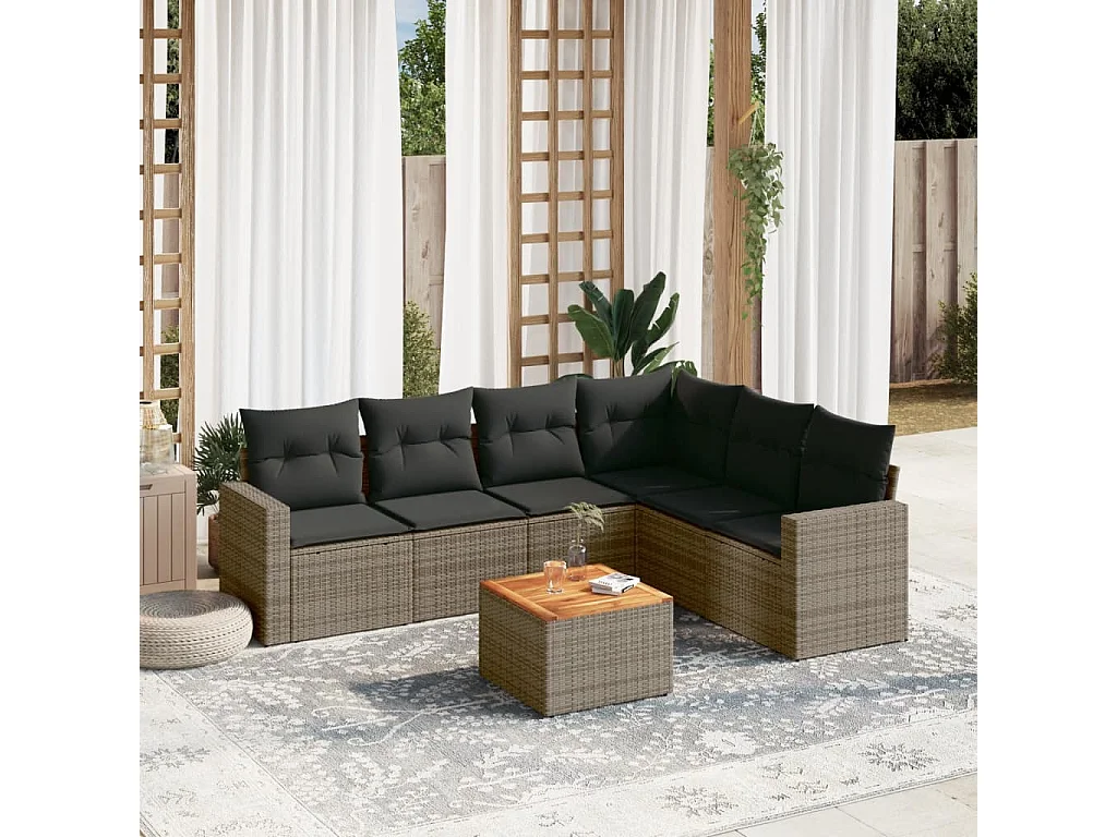 7-tlg. Garten-Sofagarnitur,Gartenmöbel-Set mit Kissen Grau Poly Rattan -gkd657862