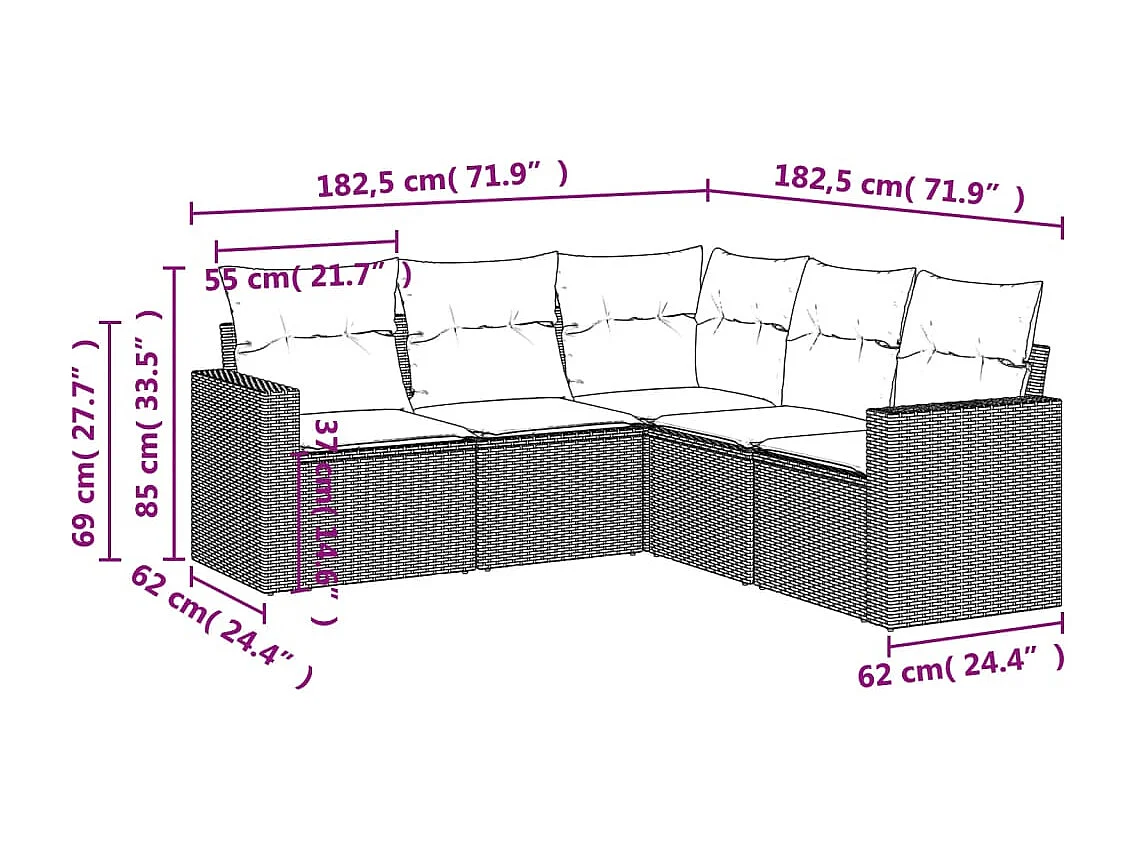 5-tlg. Garten-Sofagarnitur,Gartenmöbel-Set mit Kissen Beige Poly Rattan -gkd345680