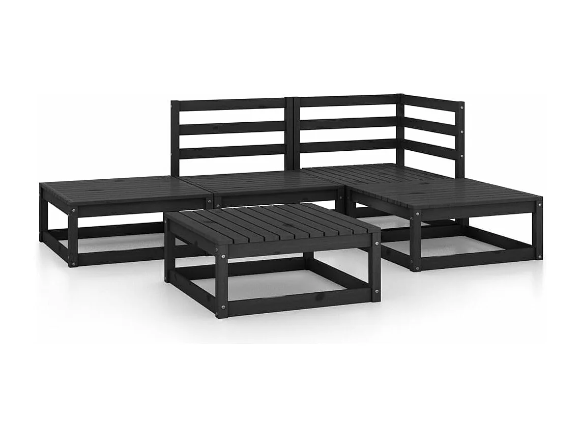 5-tlg. Garten-Sitzgruppe: Sofa + Tisch | Garten-Lounge-Set Schwarz Massivholz Kiefer -GKD369168