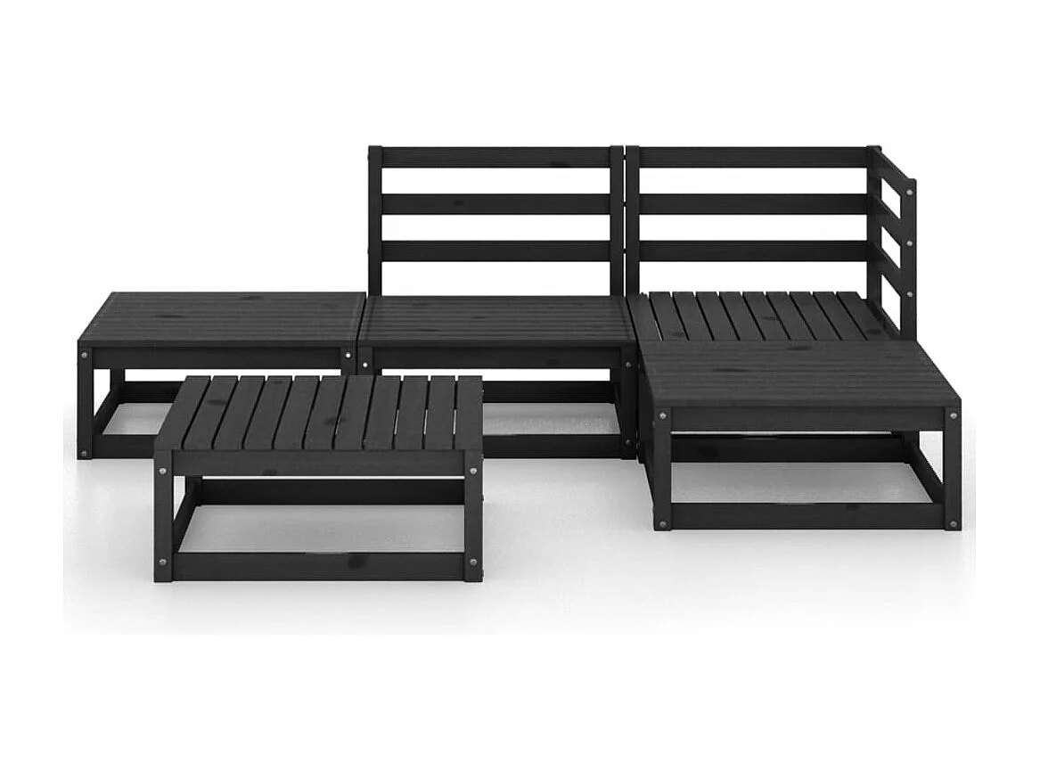 5-tlg. Garten-Sitzgruppe: Sofa + Tisch | Garten-Lounge-Set Schwarz Massivholz Kiefer -GKD369168