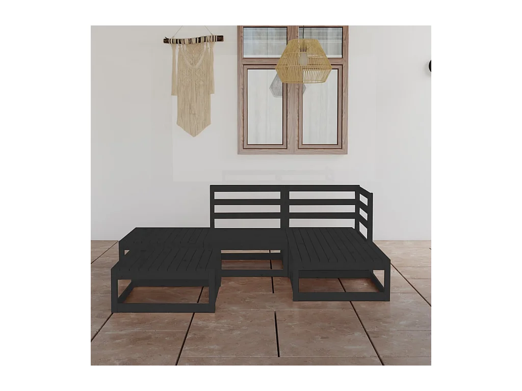 Salon de jardin 5 pcs noir bois de pin massif BE76050