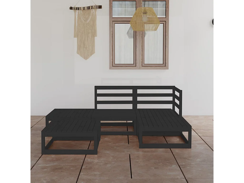 Salon de jardin 5 pcs noir bois de pin massif BE76050