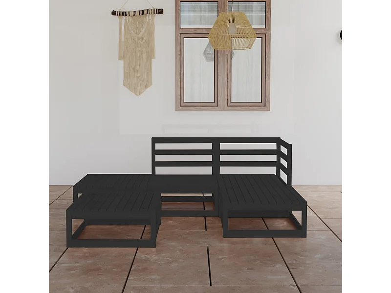 Salon de jardin 5 pcs noir bois de pin massif BE76050
