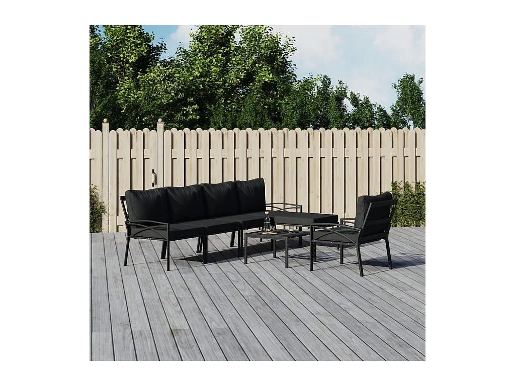 Salon de jardin 7 pcs avec coussins gris bambou acier BE97594