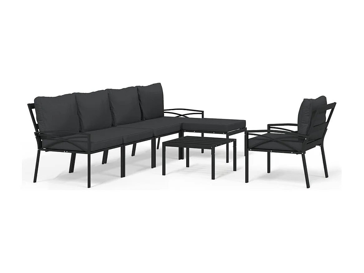 Salon de jardin 7 pcs avec coussins gris bambou acier BE97594