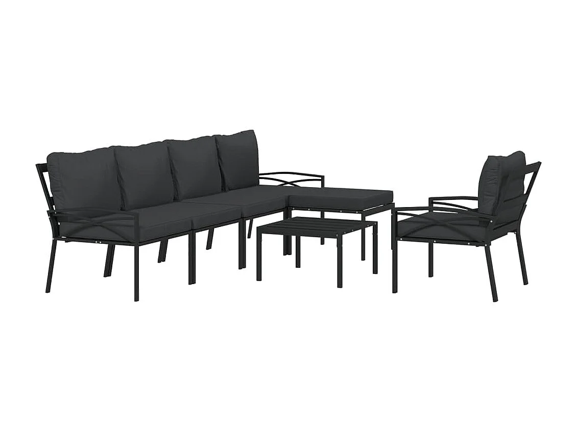 Salon de jardin 7 pcs avec coussins gris bambou acier BE97594