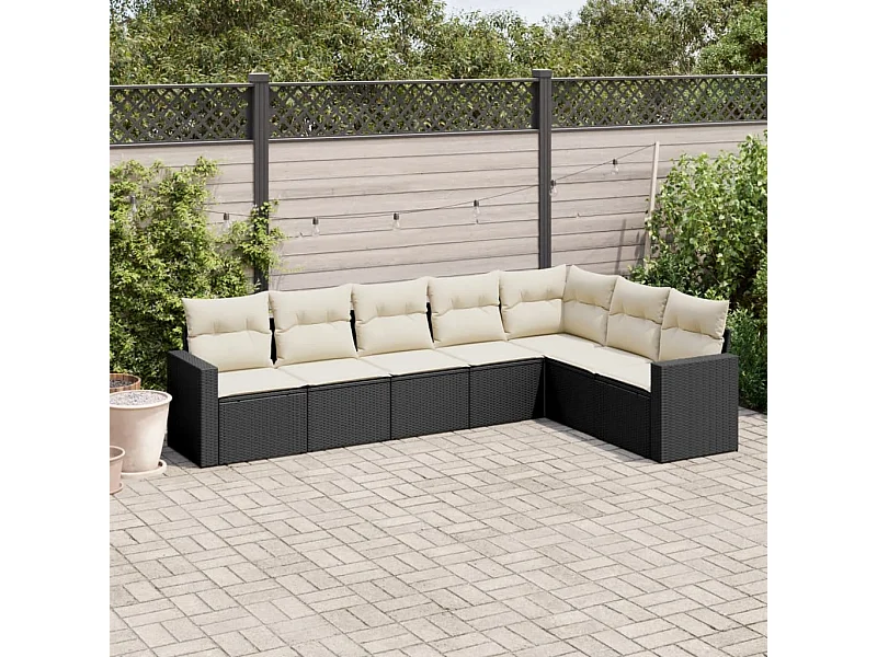 7-tlg. Garten-Sofagarnitur,Gartenmöbel-Set mit Kissen Schwarz Poly Rattan -gkd654744