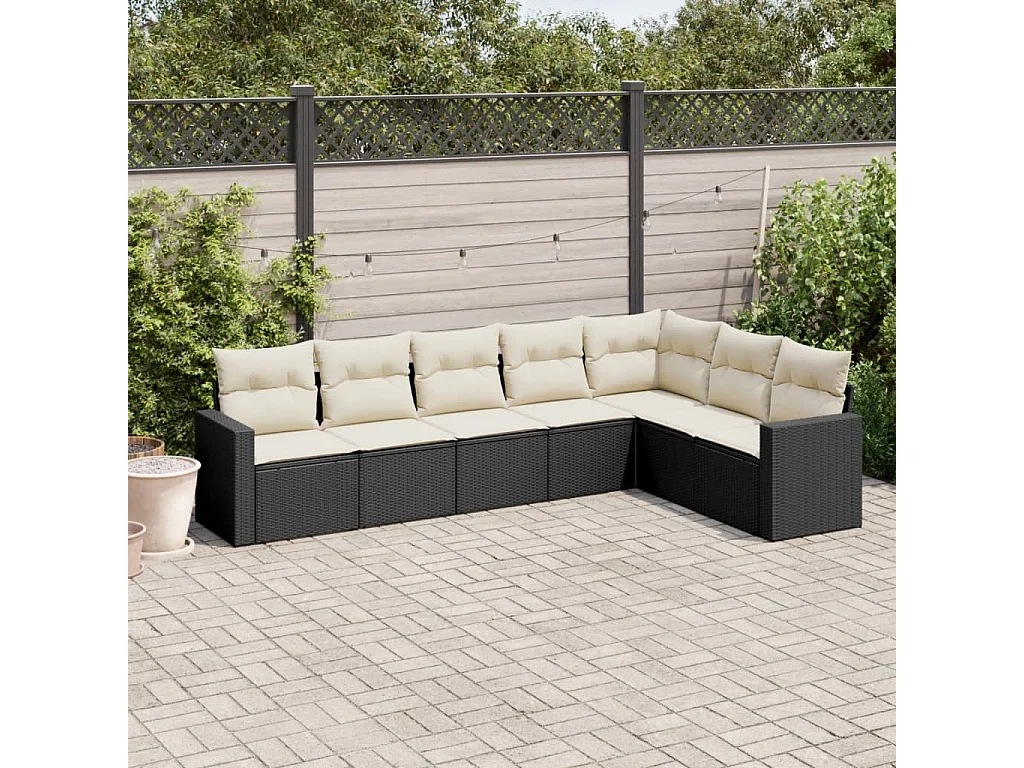 7-tlg. Garten-Sofagarnitur,Gartenmöbel-Set mit Kissen Schwarz Poly Rattan -gkd654744