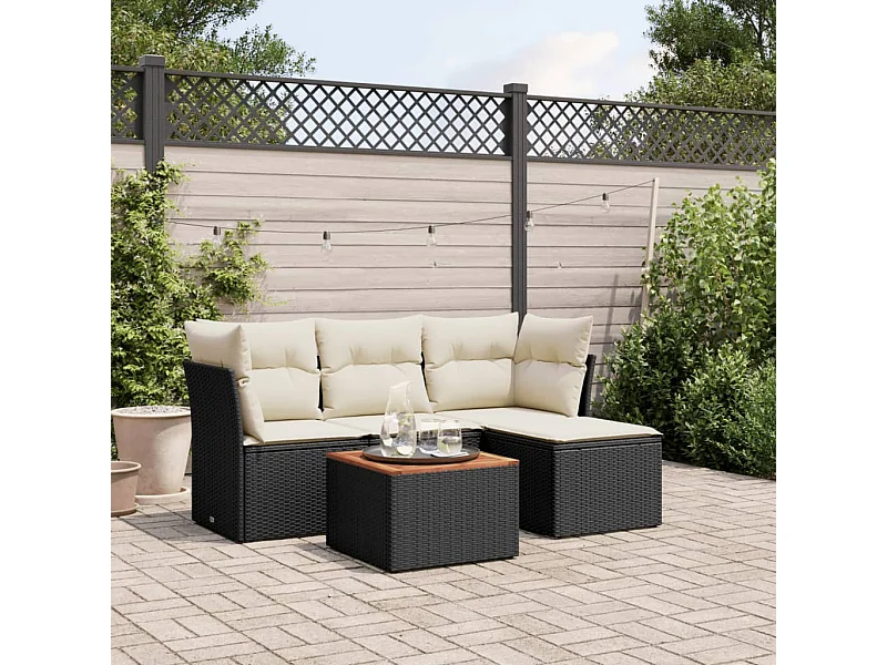 5-tlg. Garten-Sofagarnitur,Gartenmöbel-Set mit Kissen Schwarz Poly Rattan -gkd413934