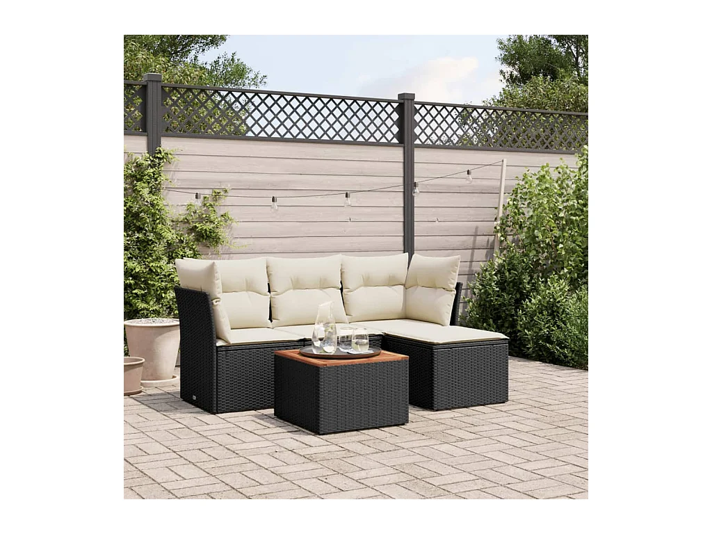 Salon de jardin 5 pcs avec coussins noir résine tressée BE68811