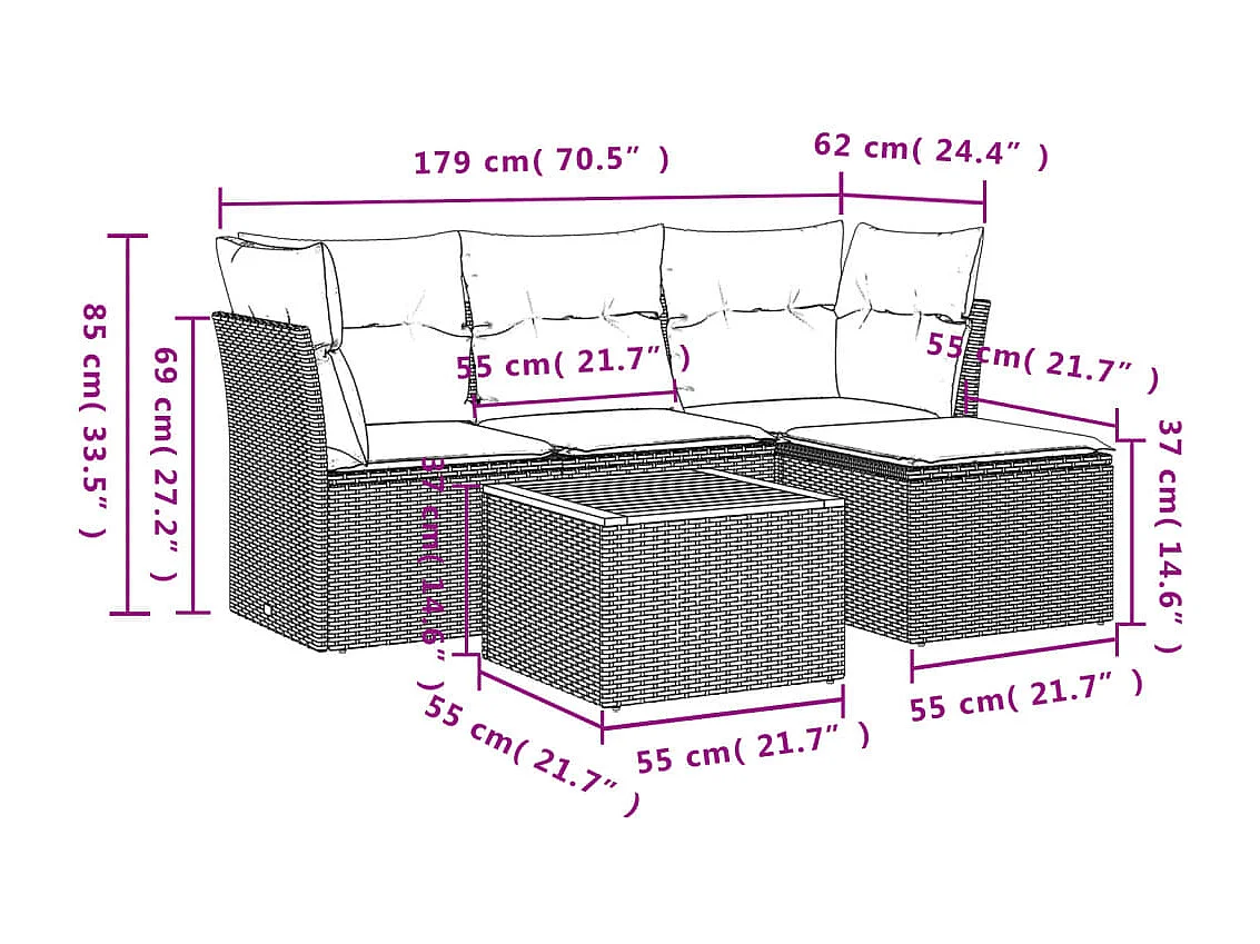 5-tlg. Garten-Sofagarnitur,Gartenmöbel-Set mit Kissen Schwarz Poly Rattan -gkd413934