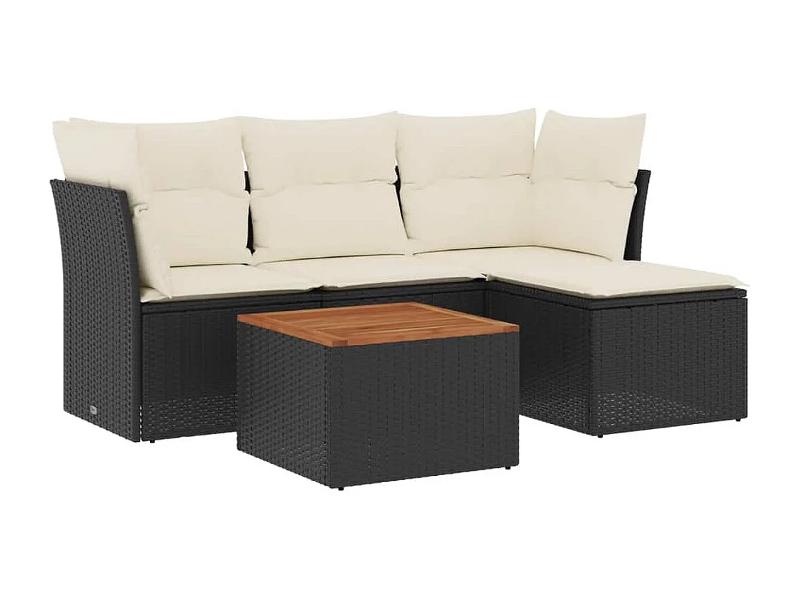 5-tlg. Garten-Sofagarnitur,Gartenmöbel-Set mit Kissen Schwarz Poly Rattan -gkd413934