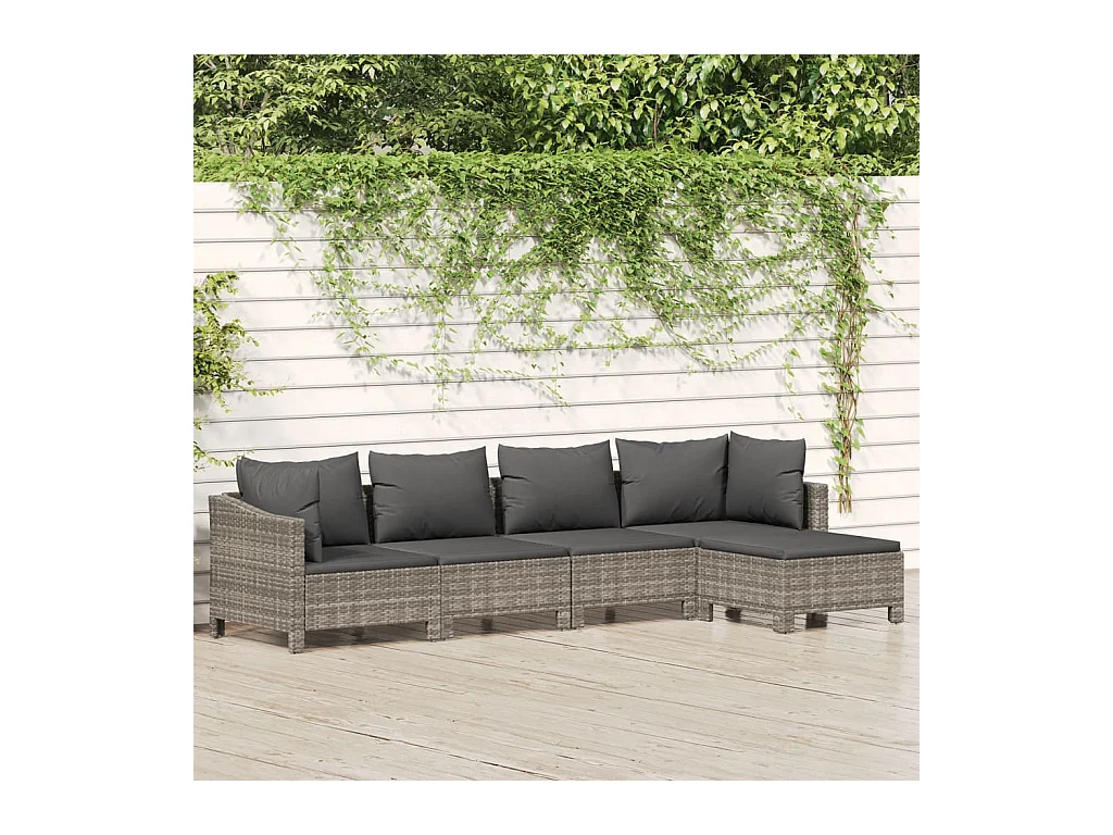 Salon de jardin 5 pcs avec coussins Gris Résine tressée BE75424