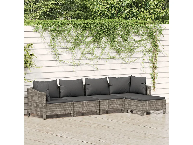Salon de jardin 5 pcs avec coussins Gris Résine tressée BE75424
