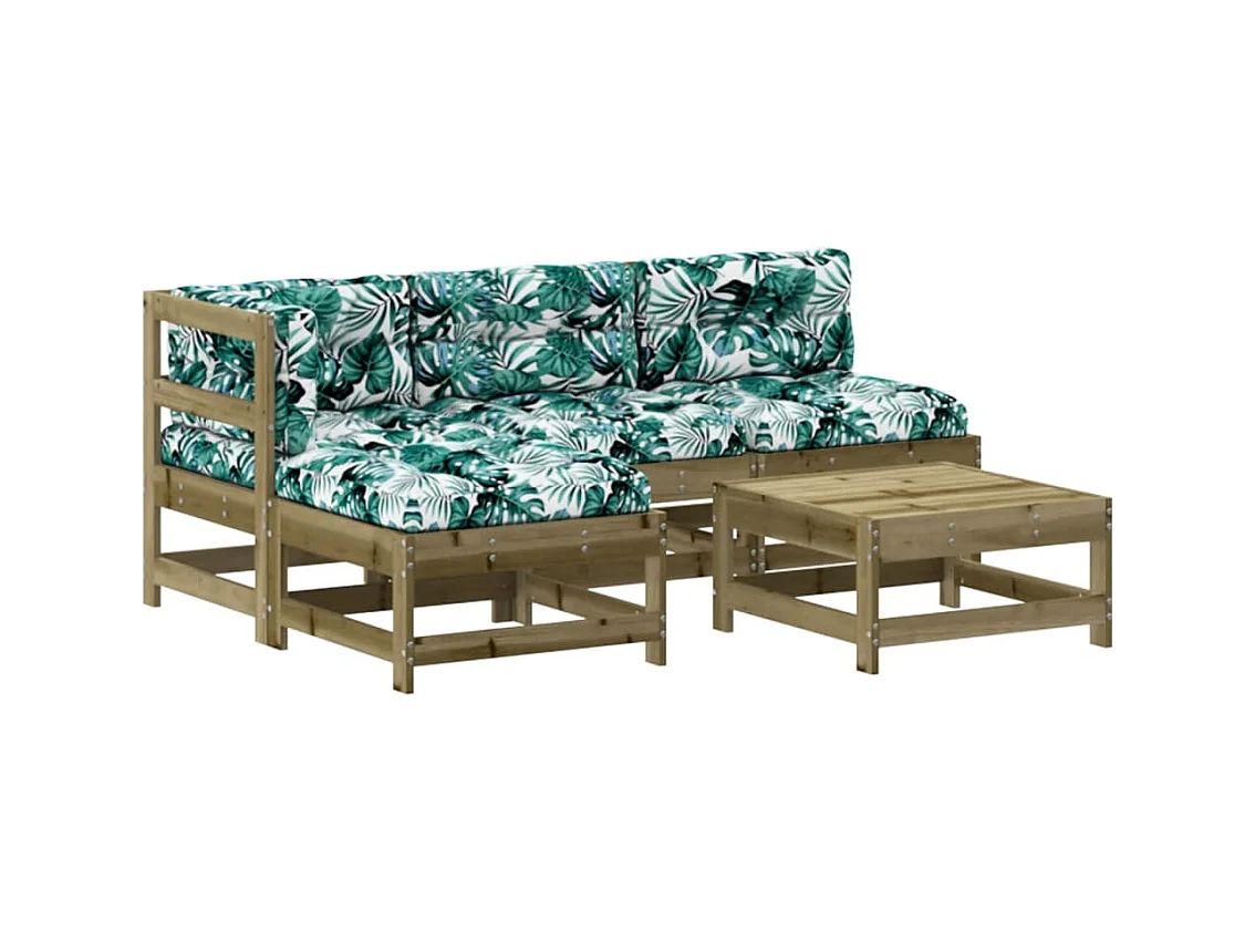 Salon de jardin 5 pcs avec coussins bois de pin imprégné BE98482