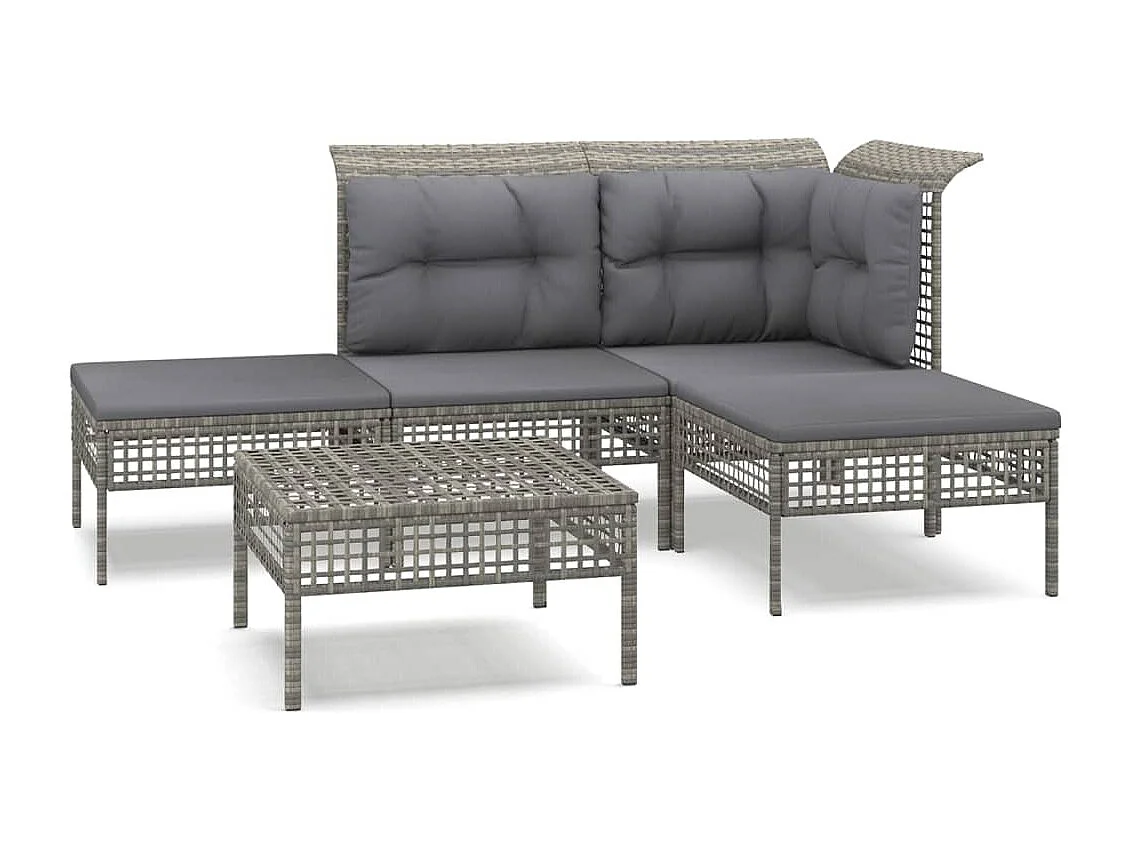 5-delige Loungeset met kussens poly rattan grijs NL69621