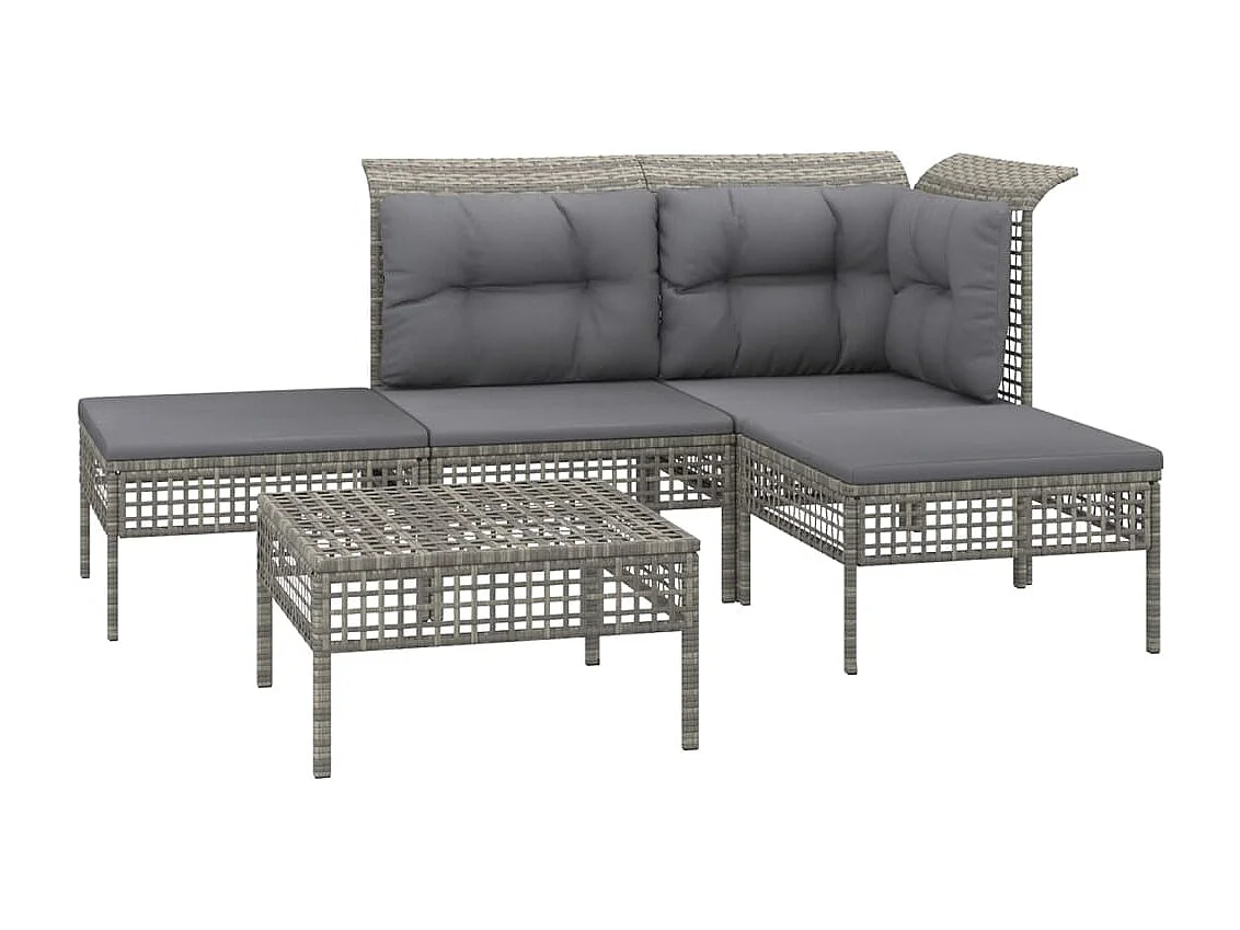 Salon de jardin 5 pcs avec coussins Gris Résine tressée BE82261