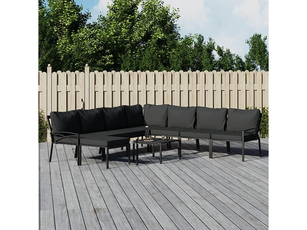 Salon de jardin 9 pcs avec coussins gris acier BE19142