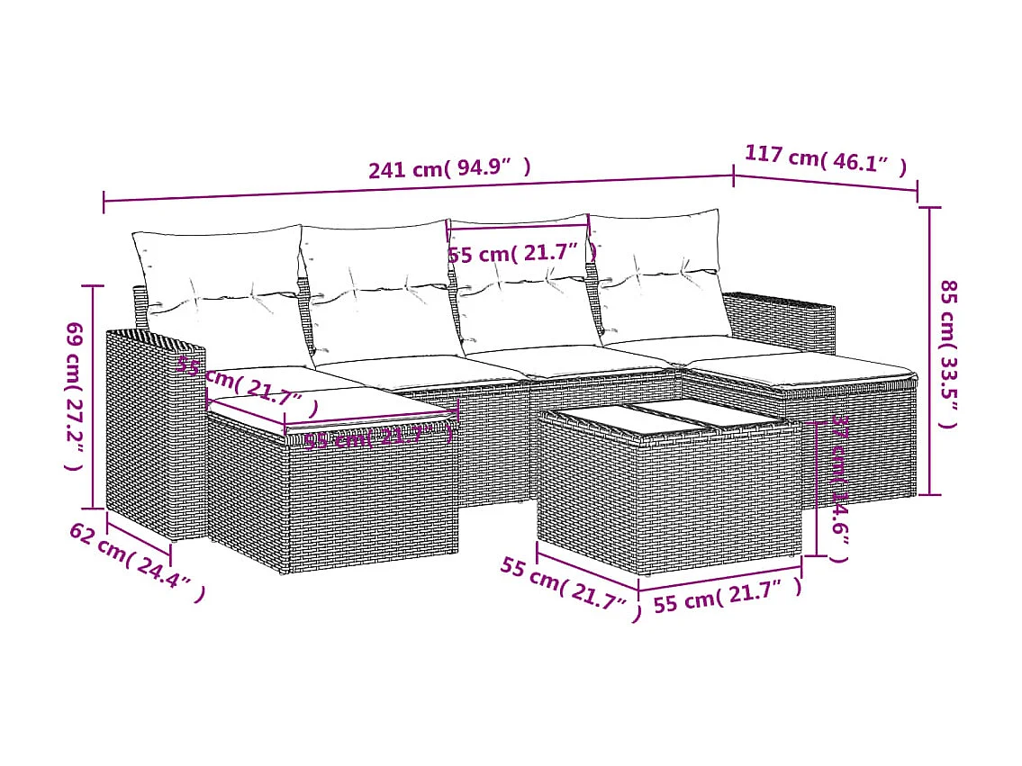 7-tlg. Garten-Sofagarnitur,Gartenmöbel-Set mit Kissen Schwarz Poly Rattan -gkd990152