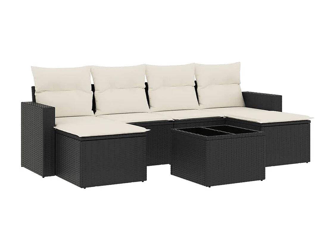 7-tlg. Garten-Sofagarnitur,Gartenmöbel-Set mit Kissen Schwarz Poly Rattan -gkd990152