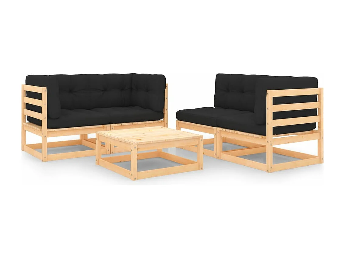 Salon de jardin 5 pcs avec coussins Bois de pin massif BE57001