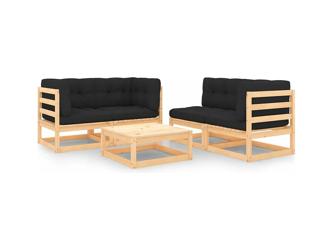 Salon de jardin 5 pcs avec coussins Bois de pin massif BE57001