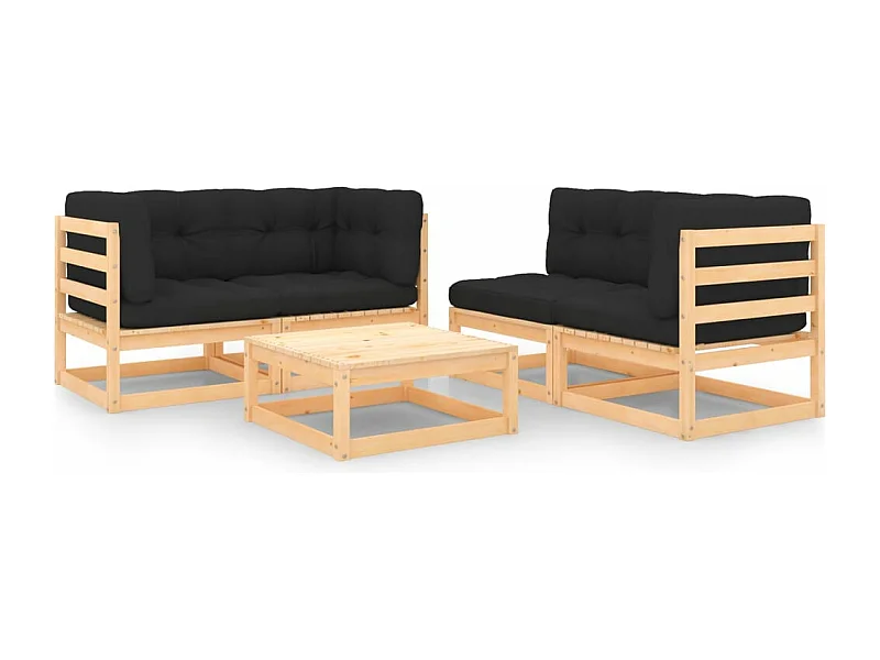 5-delige Loungeset met kussens massief grenenhout NL43685