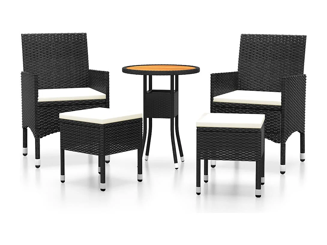 5-tlg. Garten-Sitzgruppe: Sofa + Tisch | Garten-Lounge-Set Poly Rattan Schwarz -GKD592896