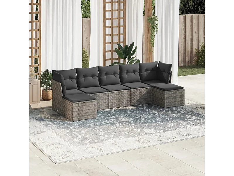 7-tlg. Garten-Sofagarnitur,Gartenmöbel-Set mit Kissen Grau Poly Rattan -gkd835887