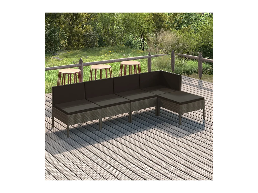 Salon de jardin 5 pcs avec coussins Résine tressée Gris BE55213