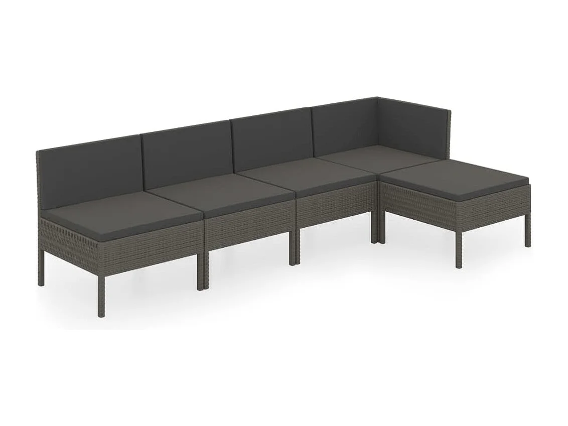 5-tlg. Garten-Sitzgruppe | Garten-Lounge-Set mit Auflagen Poly Rattan Grau -GKD798410