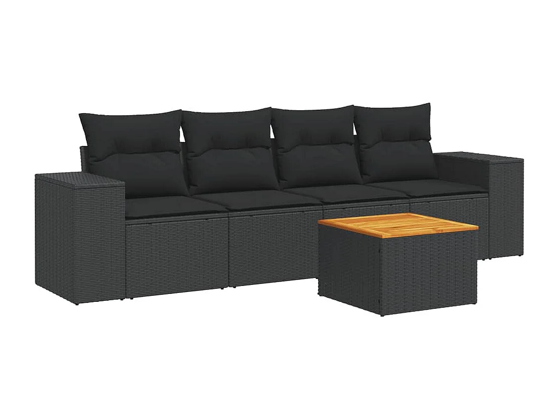 5-tlg. Garten-Sofagarnitur,Gartenmöbel-Set mit Kissen Schwarz Poly Rattan -gkd666953