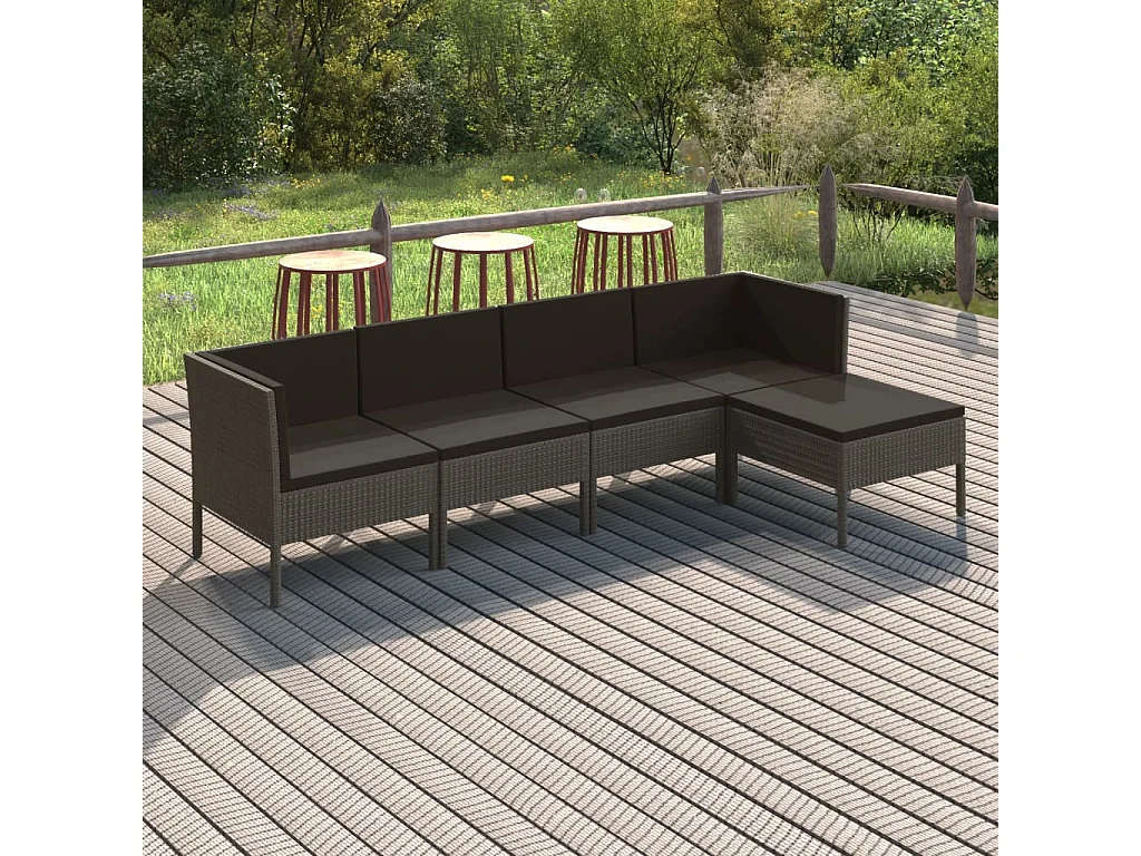5-tlg. Garten-Sitzgruppe | Garten-Lounge-Set mit Auflagen Poly Rattan Grau -GKD990594