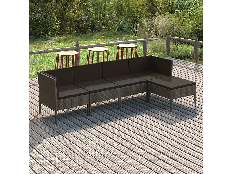 5-tlg. Garten-Sitzgruppe | Garten-Lounge-Set mit Auflagen Poly Rattan Grau -GKD990594