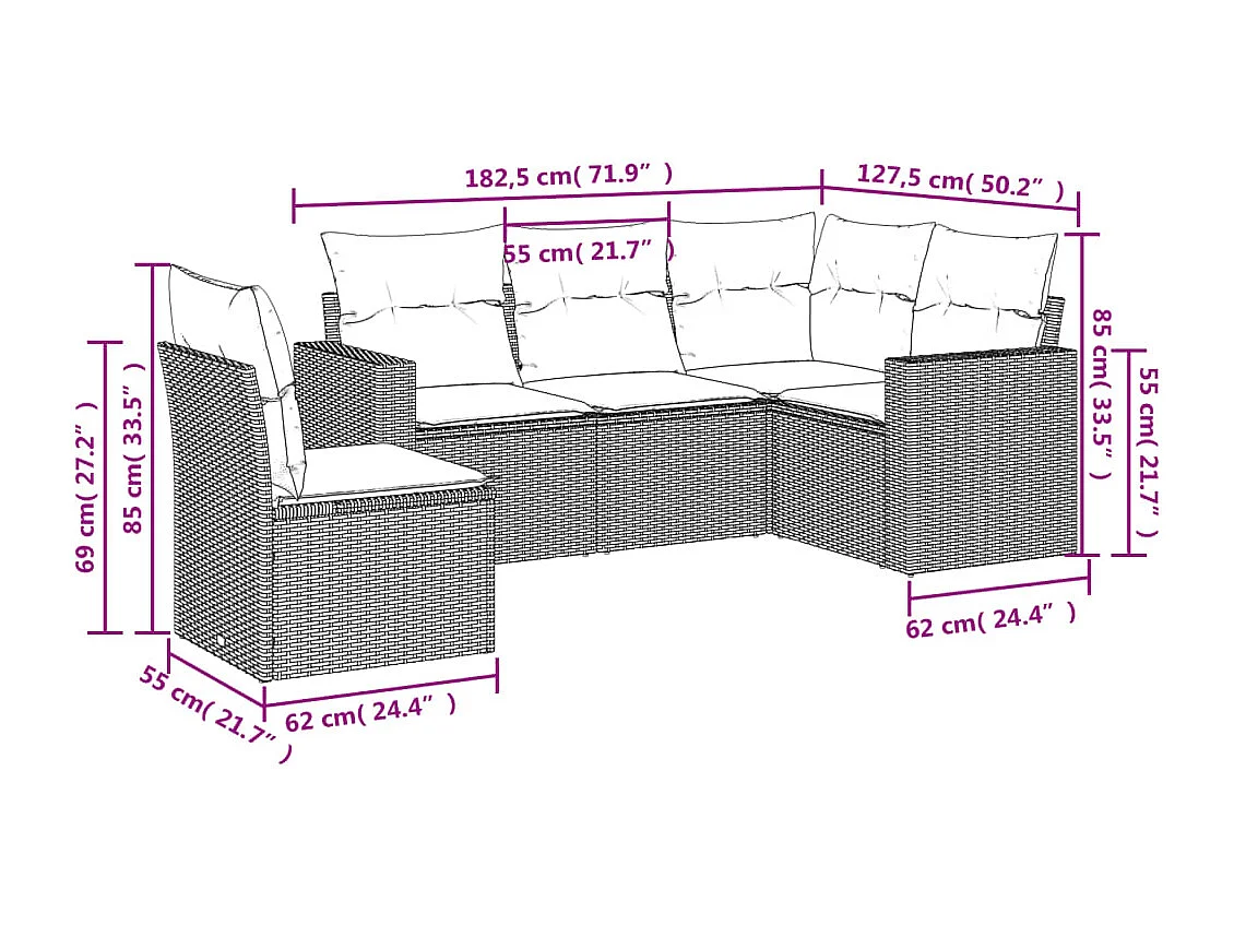 5-tlg. Garten-Sofagarnitur,Gartenmöbel-Set mit Kissen Schwarz Poly Rattan -gkd884824