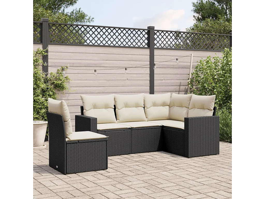 5-tlg. Garten-Sofagarnitur,Gartenmöbel-Set mit Kissen Schwarz Poly Rattan -gkd884824