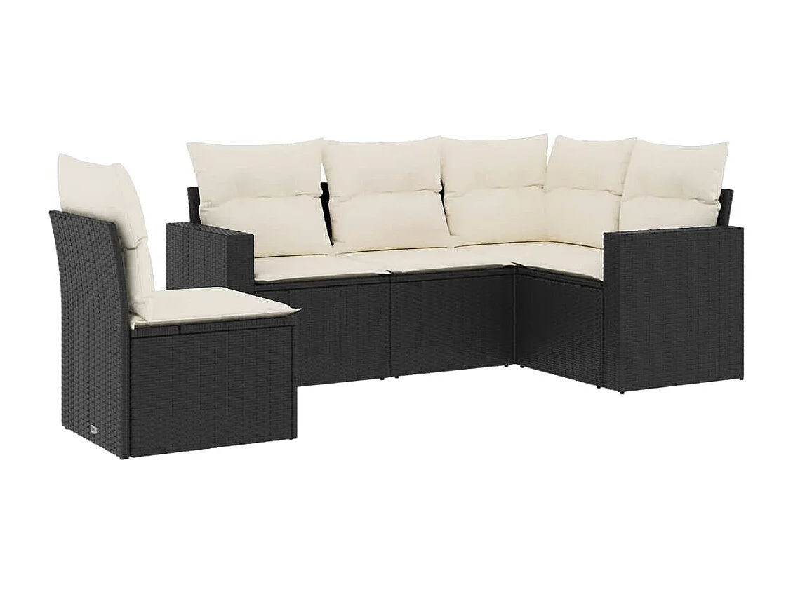 5-tlg. Garten-Sofagarnitur,Gartenmöbel-Set mit Kissen Schwarz Poly Rattan -gkd884824