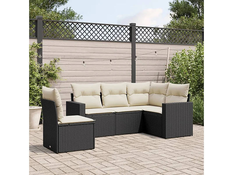 Salon de jardin 5 pcs avec coussins noir résine tressée BE65198