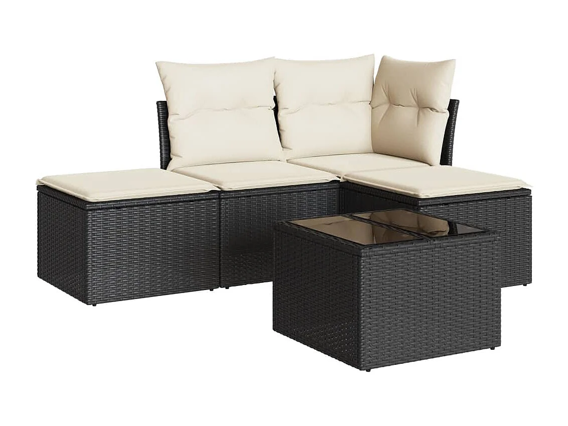 Salon de jardin 5 pcs avec coussins noir résine tressée BE71134
