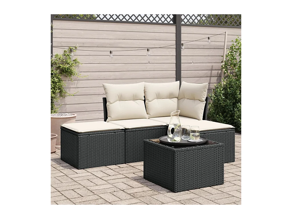 5 pcs conjunto sofás de jardim com almofadões vime PE preto PT264407