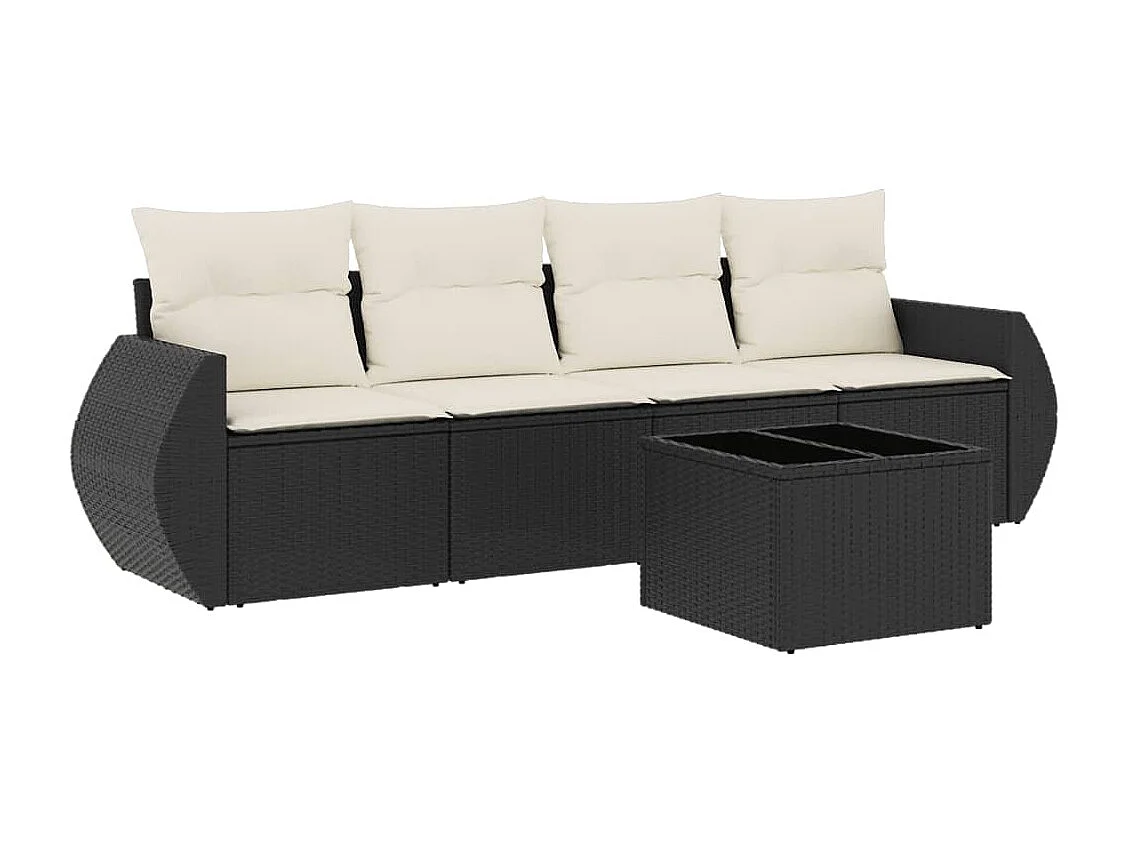 Salon de jardin 5 pcs avec coussins noir résine tressée BE59201