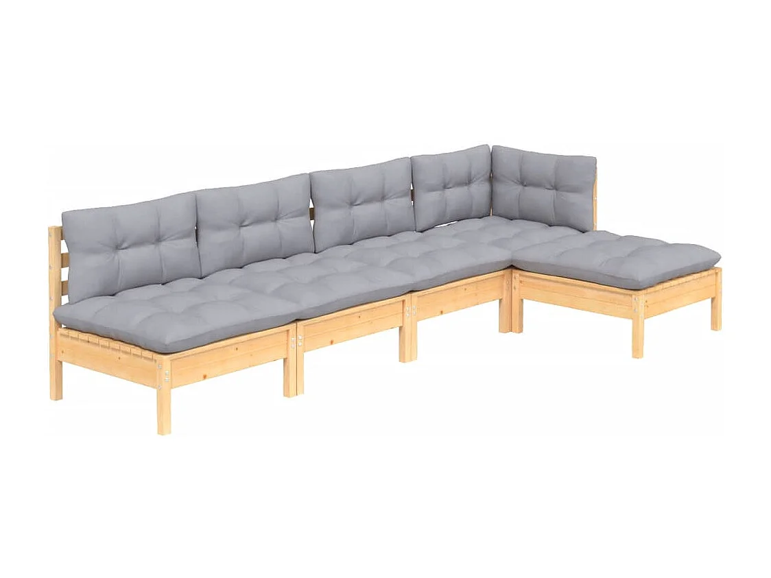 5-tlg. Garten-Sitzgruppe | Garten-Lounge-Set mit Grauen Kissen Kiefernholz -GKD809828