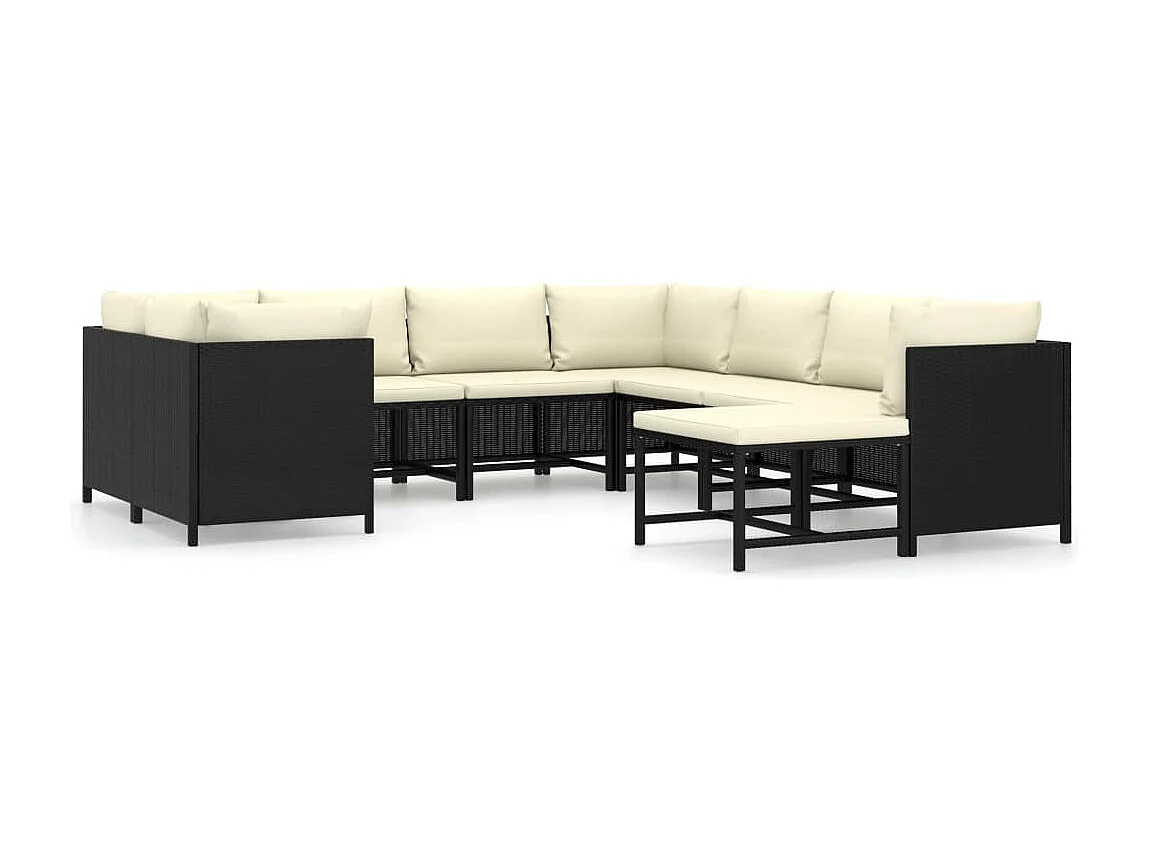9-tlg. Garten-Sitzgruppe: Sofa + Tisch | Garten-Lounge-Set mit Kissen Poly Rattan Schwarz -GKD208471