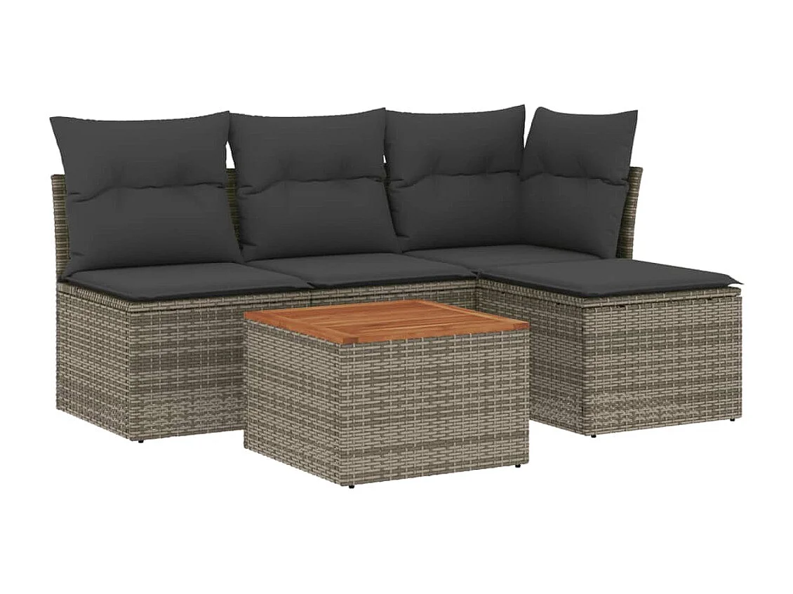 Salon de jardin 5 pcs avec coussins gris résine tressée BE60896