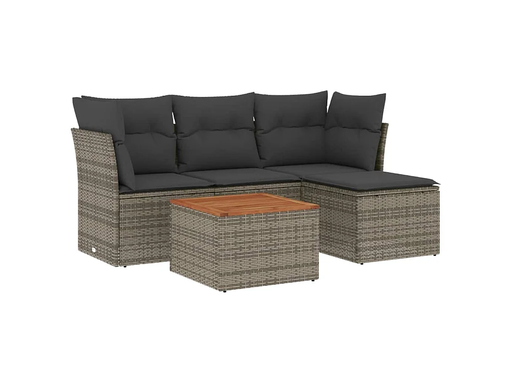 Salon de jardin 5 pcs avec coussins gris résine tressée BE74583