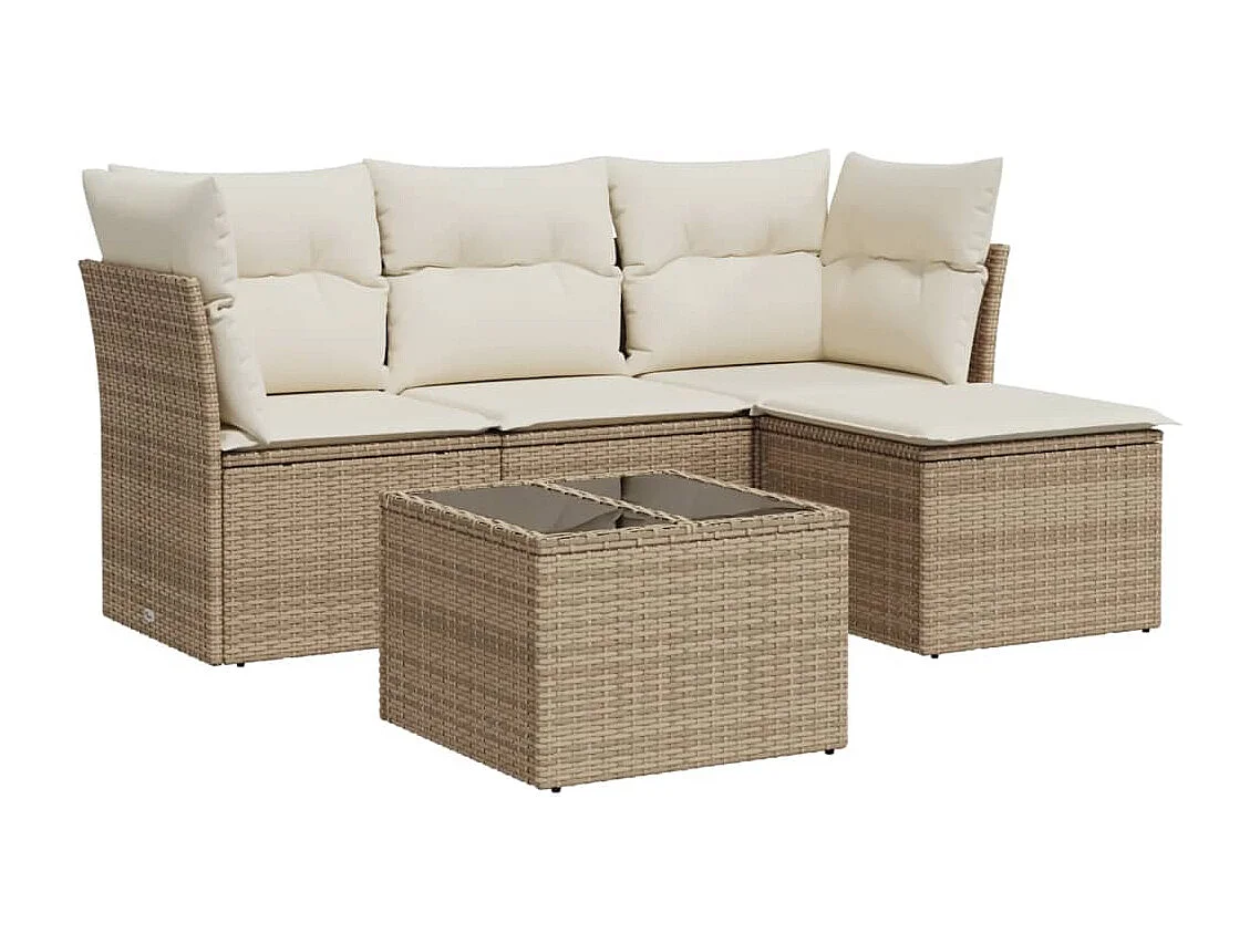 5-tlg. Garten-Sofagarnitur,Gartenmöbel-Set mit Kissen Beige Poly Rattan -gkd234584