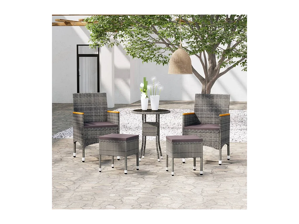 Salon de jardin 5 pcs Résine tressée Gris BE98004