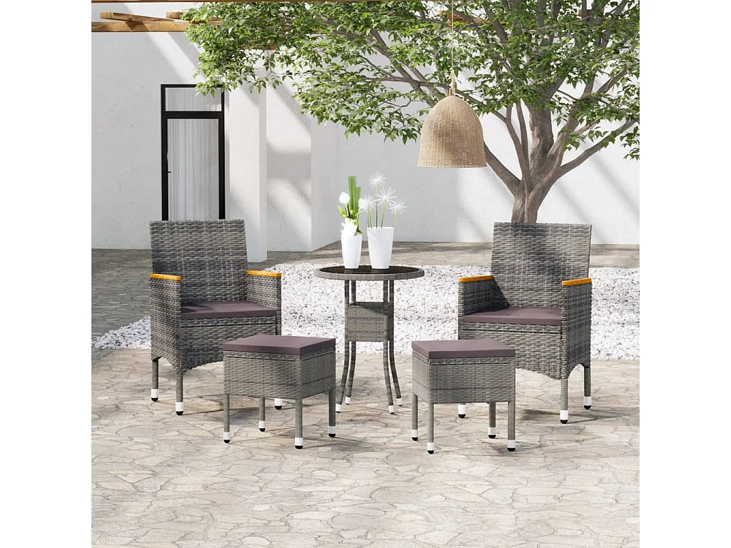 Salon de jardin 5 pcs Résine tressée Gris BE98004